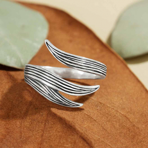 Sterling Silver adjustable long leaf ring