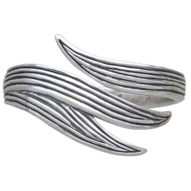 Sterling Silver Adjustable Long Leaf Ring Front View