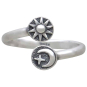 Sterling Silver Adjustable Moon Star and Sun Ring Front View