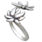 Sterling Silver Adjustable Dragonfly and Lotus Ring Three Quarter View