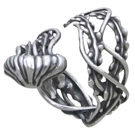 Sterling Silver Adjustable Jellyfish Ring Three Quarter View