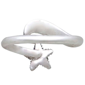 Sterling Silver Wave and Starfish Adjustable Ring Back View