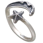 Sterling Silver Wave and Starfish Adjustable Ring Three Quarter View