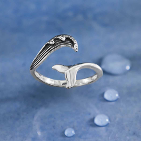 Sterling Silver Adjustable Wave and Whale Tail Ring