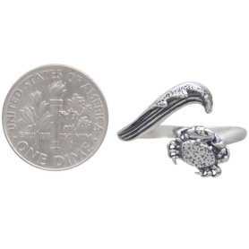 Sterling Silver Adjustable Wave and Crab Ring with Dime