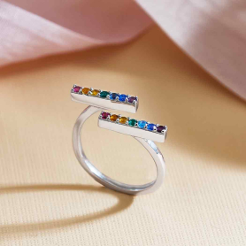 Sterling Silver Adjustable Double Horizontal Rainbow Ring