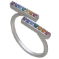 Sterling Silver Adjustable Double Horizontal Rainbow Ring Three Quarter View