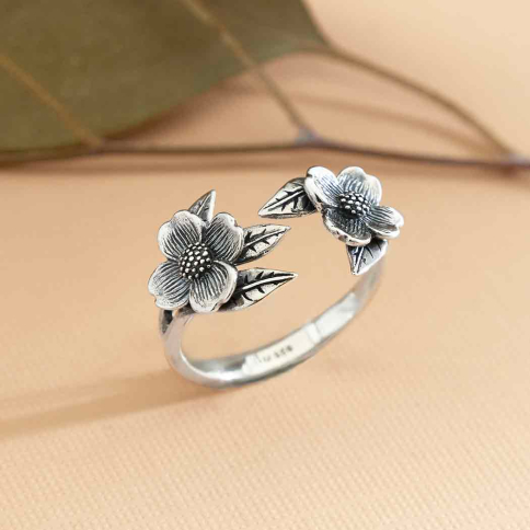 Sterling Silver Adjustable Two Flower Dogwood Ring