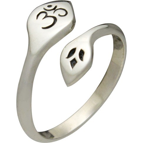 Sterling Silver Adjustable Ring - Lotus and Om