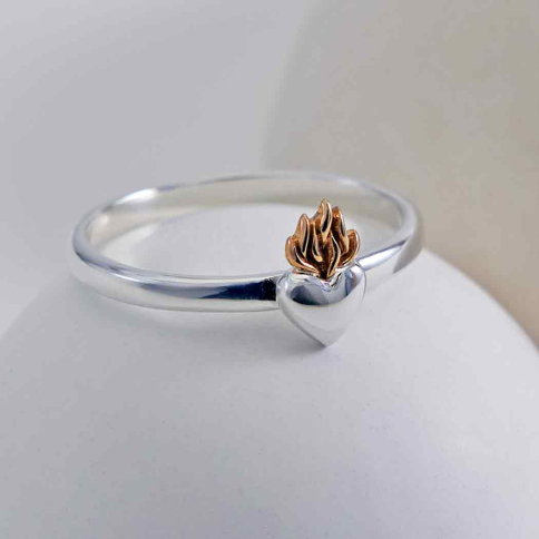 Mixed Metal Flaming Heart Ring