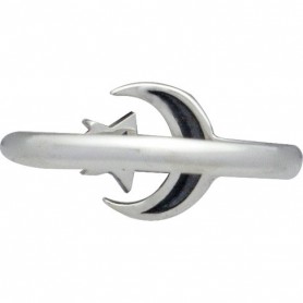 Sterling Silver Adjustable Ring - Moon and Star