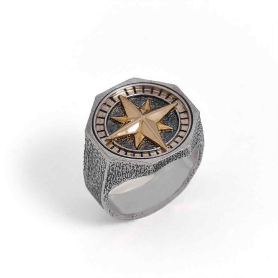 Mixed Metal Compass Signet Ring