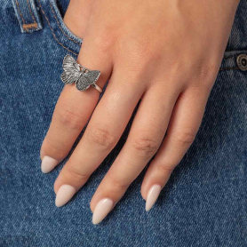 Sterling Silver Dimensional Butterfly Ring on hand