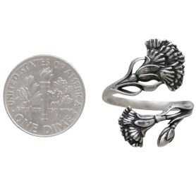 Adjustable Carnation Ring - January Birth Flower with Dime