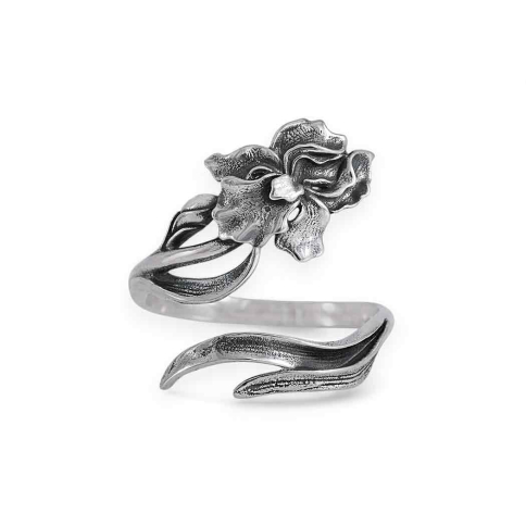 Sterling Silver Adjustable Iris Ring - February Birth flower