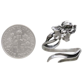 Adjustable Iris Ring - February Birth Flower with Dime