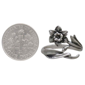 Silver Adjustable Daffodil Ring - March Birthflower with Dime