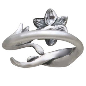 Silver Adjustable Daffodil Ring - March Birthflower Back View