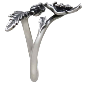 Adjustable Poppy Ring - August Birth Flower Side View