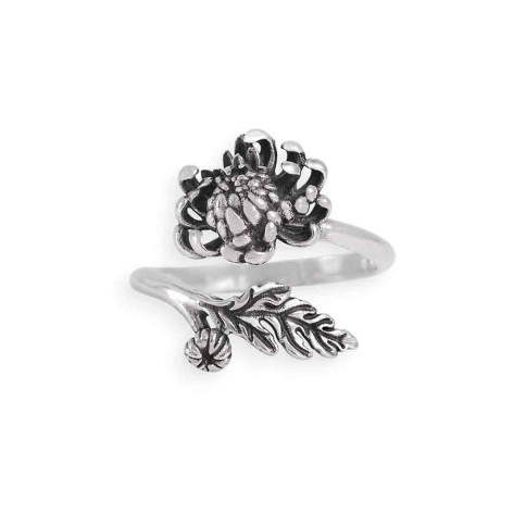 Silver Adjustable Chrysanthemum Ring - November Birth Flower