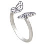 Sterling Silver Small Adjustable Butterfly Ring Three Quarter View