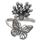 Sterling Silver Monarch and Milkweed Adjustable Ring Front View