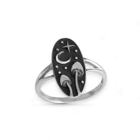 Nina Designs Sterling Silver Mushrooms and Moon Ring