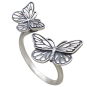 Sterling Silver Adjustable Ring Two Dimensional Butterflies Three Quarter View