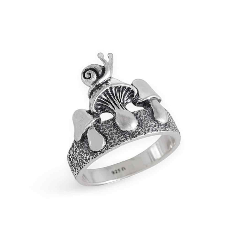 Nina Designs Sterling Silver Snail and Mushrooms Ring