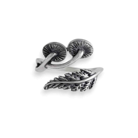 Sterling Silver Mushroom and Fern Bypass Ring