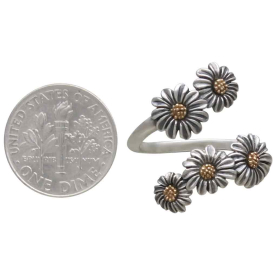 Sterling Silver and Bronze Daisy Bypass Ring with Dime