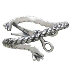 Sterling Silver Adjustable Scissors and Yarn Ring Back View