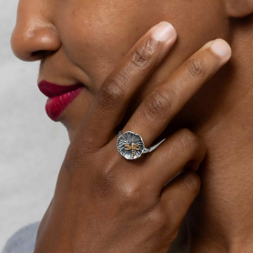 Sterling Silver Lily Pad With Bronze Dragonfly Ring on model