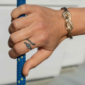 Sterling Silver Adjustable Rope Knot Ring on hand