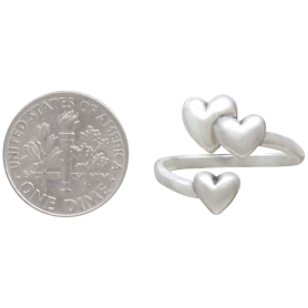 Sterling Silver Three Hearts Adjustable Ring with Dime