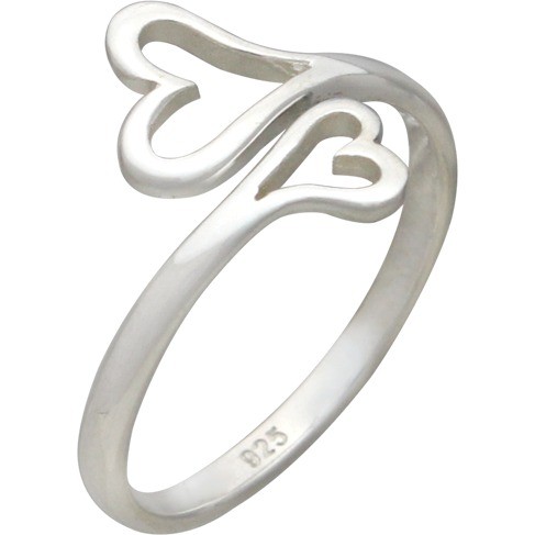 Sterling Silver Adjustable Ring - Double Heart