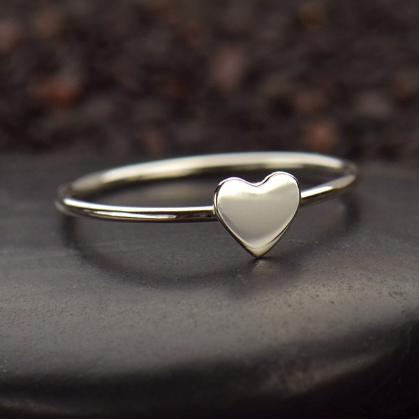 Shiny Ring Sterling Silver Heart Band Ring Simple Minimalist Heart Ring Real Solid Silver Love Ring Friendship Ring Fine Delicate Ring