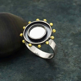 Sterling Silver Mirror Ring with Bronze Granulation DISCONTINUED
