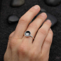 Sterling Silver Oxidized Cupped Circle Ring on hand
