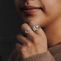 Sterling Silver Shield Ring with Pearl on hand