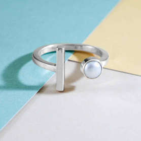 Sterling Silver Pearl and Bar Adjustable Ring