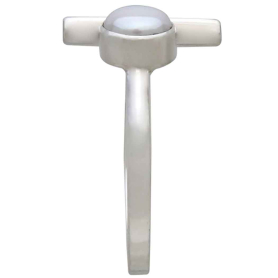 Sterling Silver Pearl and Bar Adjustable Ring Side View