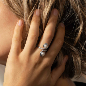 Sterling Silver Pearl Swirl Adjustable Ring on model