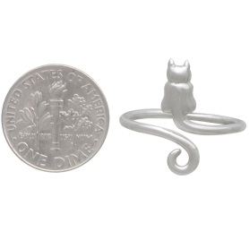Sterling Silver Adjustable Cat Ring next to dime