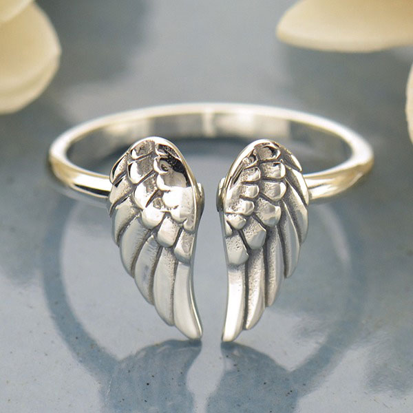 plein delen ondergoed Sterling Silver Adjustable Ring - Angel Wing Ring