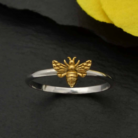 Sterling Silver Ring - Tiny Bronze Bee Ring