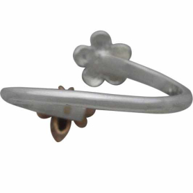 Sterling Silver Adjustable Flower and Bronze Bee Ring back view