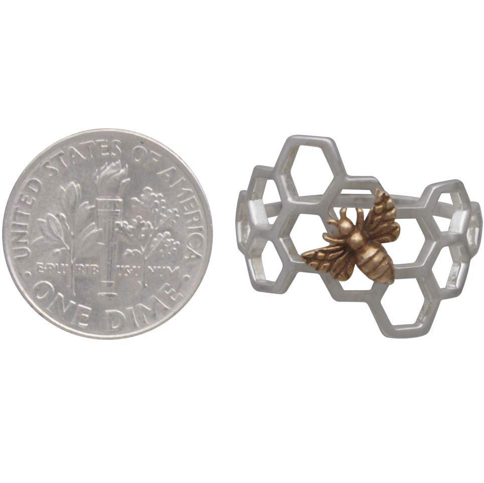 Sterling Silver Honeycomb Ring with Bronze Bee