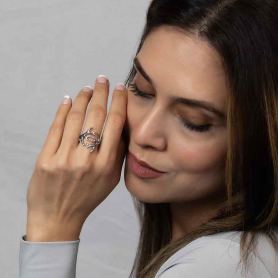 Sterling Silver Adjustable Antler Ring on model