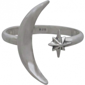 Sterling Silver Adjustable Moon and Star Ring